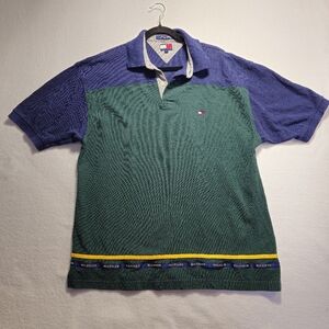 Vintage Tommy‎ Hilfiger Men's Green and Blue Polo Shirt  Size XL